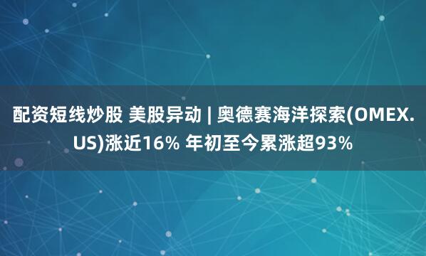 配资短线炒股 美股异动 | 奥德赛海洋探索(OMEX.US)涨近16% 年初至今累涨超93%